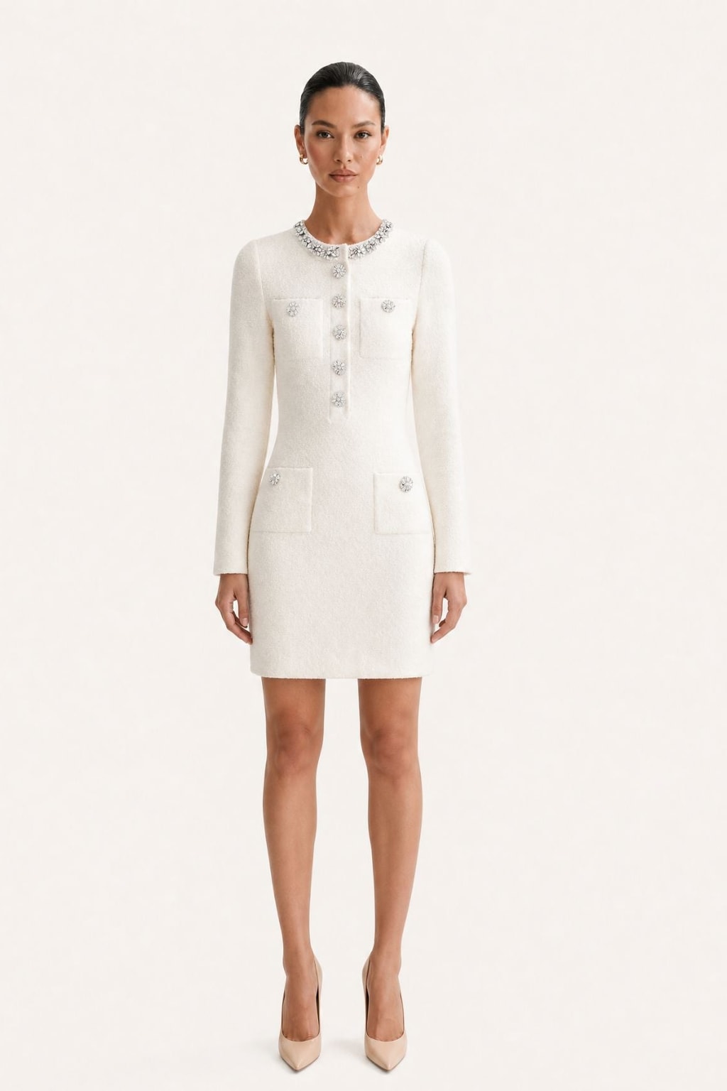 Viscose Knit Dress With Rhinestone Sleeves - 5