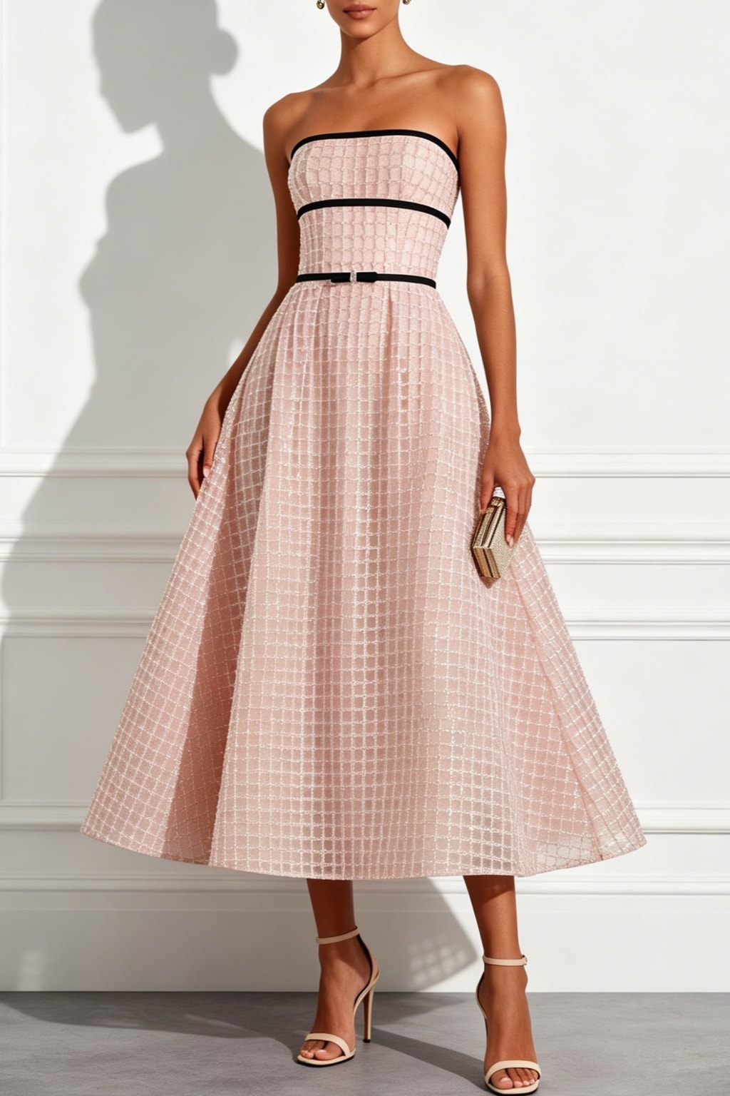 Plaid Midi Dress With Sequin Bow - 6