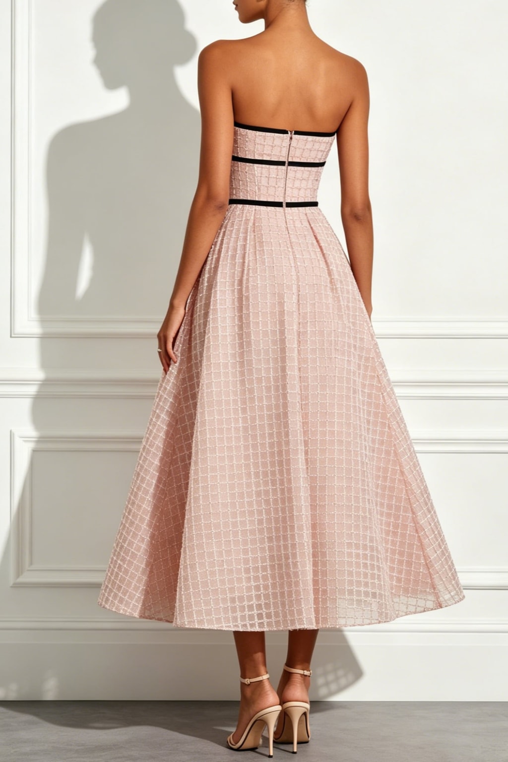 Plaid Midi Dress With Sequin Bow - 7