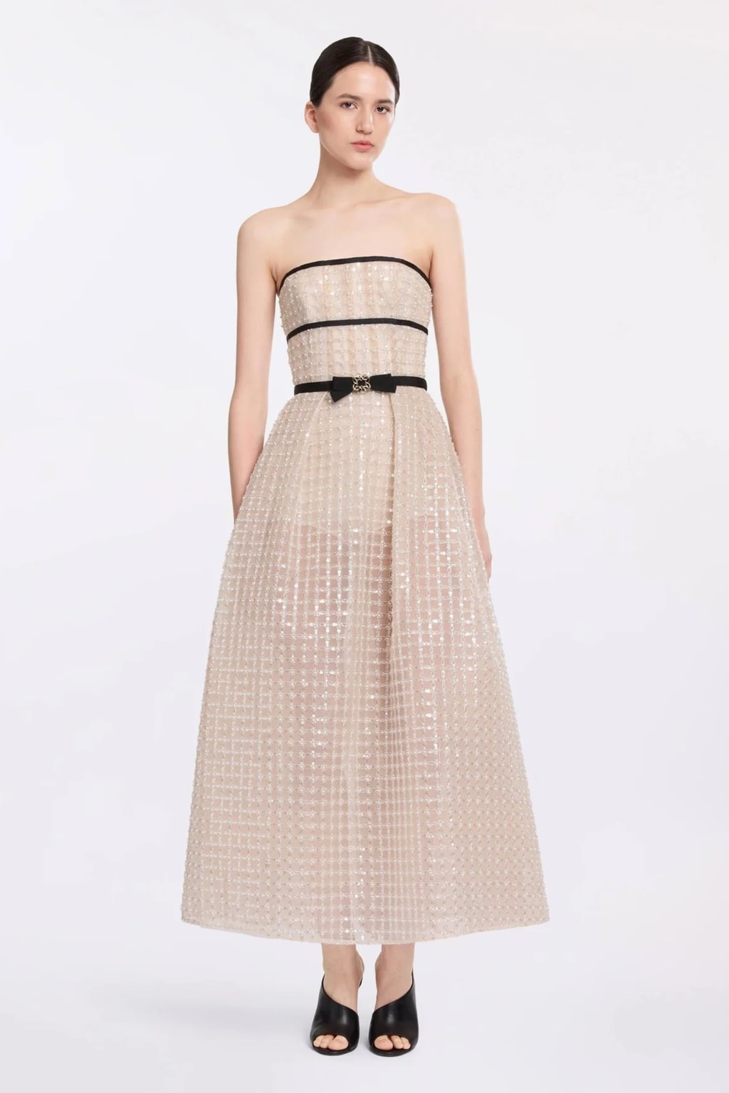 Plaid Midi Dress With Sequin Bow - 2