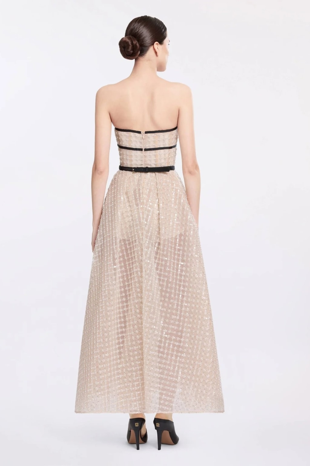 Plaid Midi Dress With Sequin Bow - 3