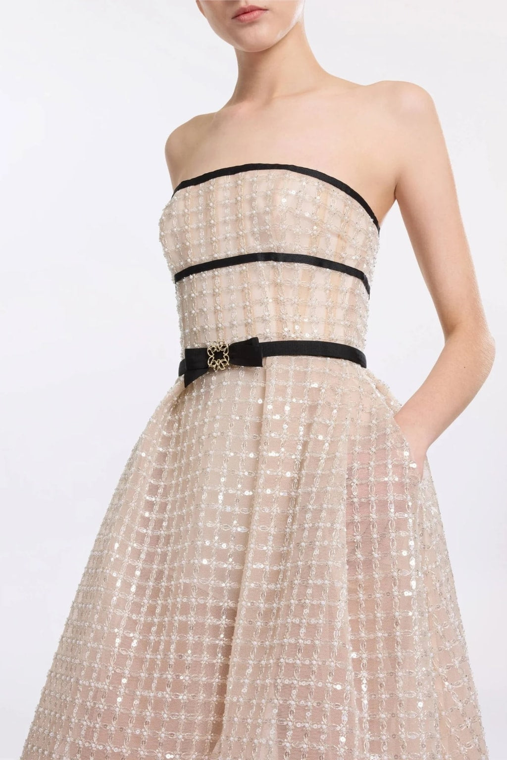 Plaid Midi Dress With Sequin Bow - 4