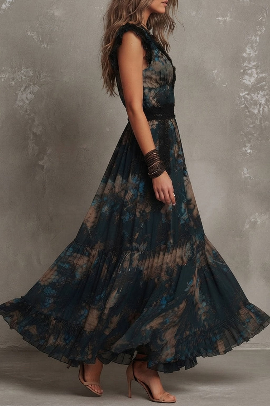 Soft Fabric Maxi Dress With Tiered Skirt - 3
