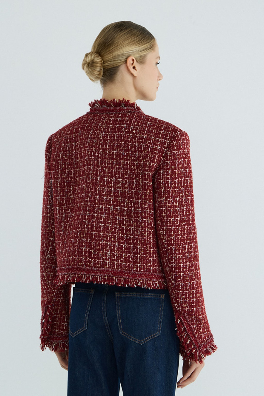 Tweed Cropped Jacket With Decorative Trim - 4