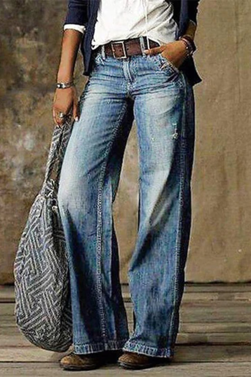 Denim Jeans With Wide-Leg Cut - 2