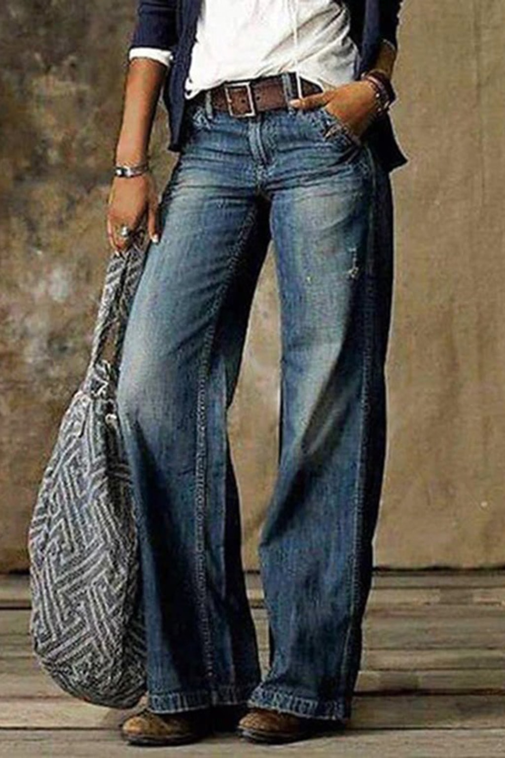 Denim Jeans With Wide-Leg Cut - 3