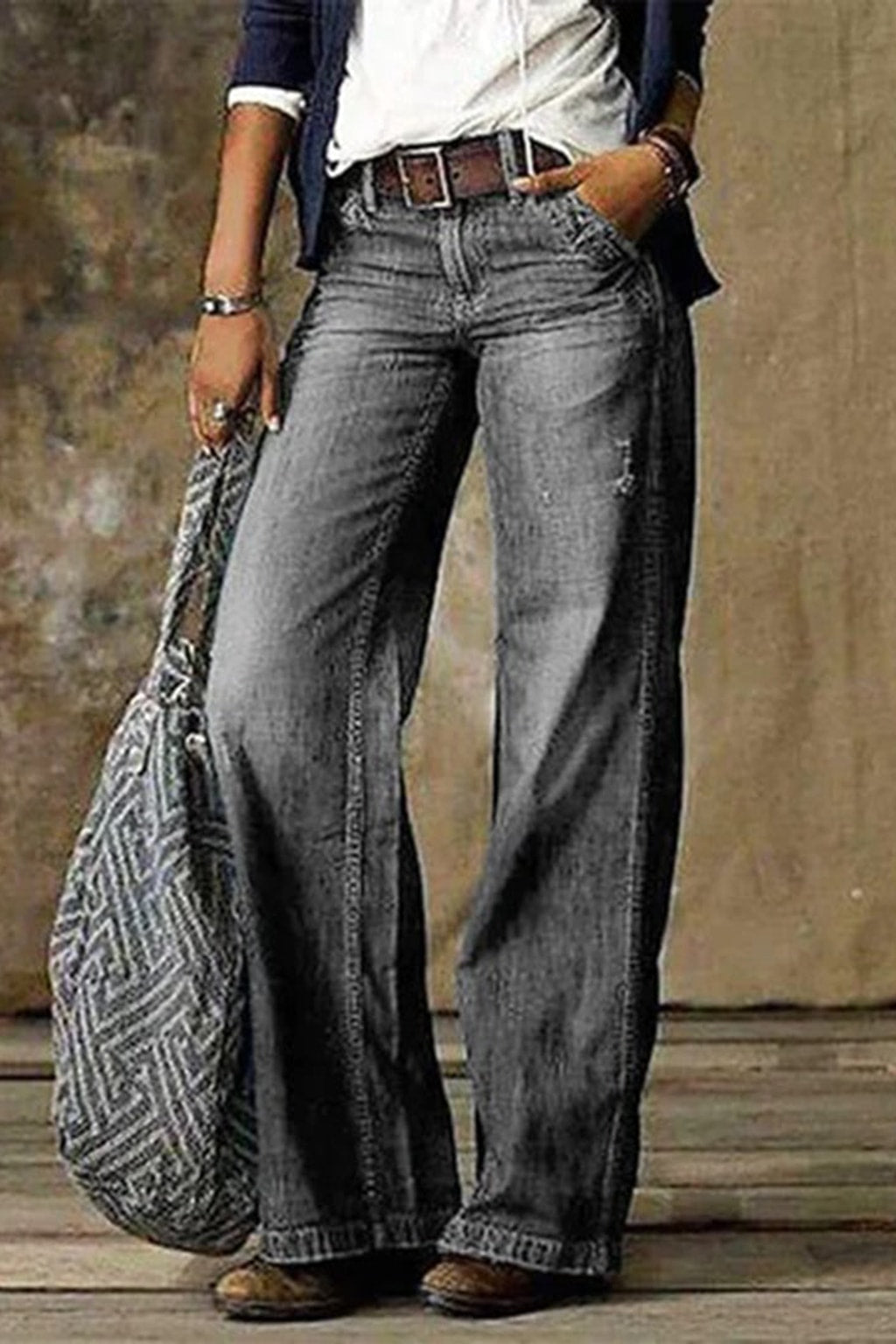 Denim Jeans With Wide-Leg Cut - 4