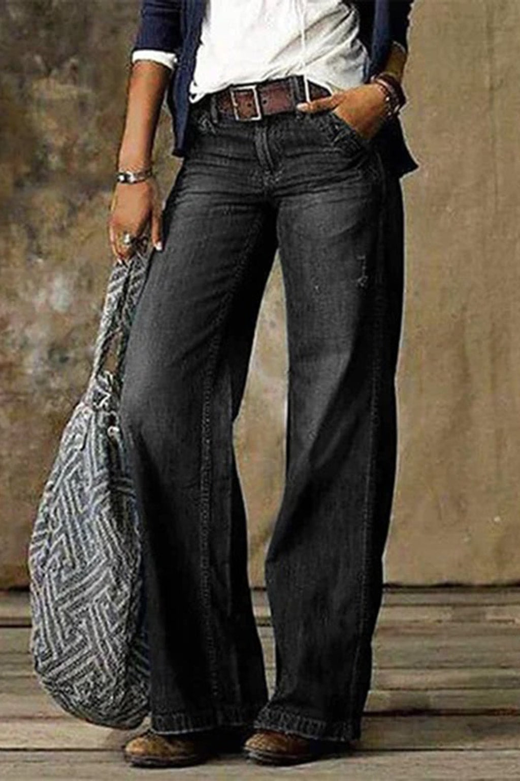 Denim Jeans With Wide-Leg Cut - 5