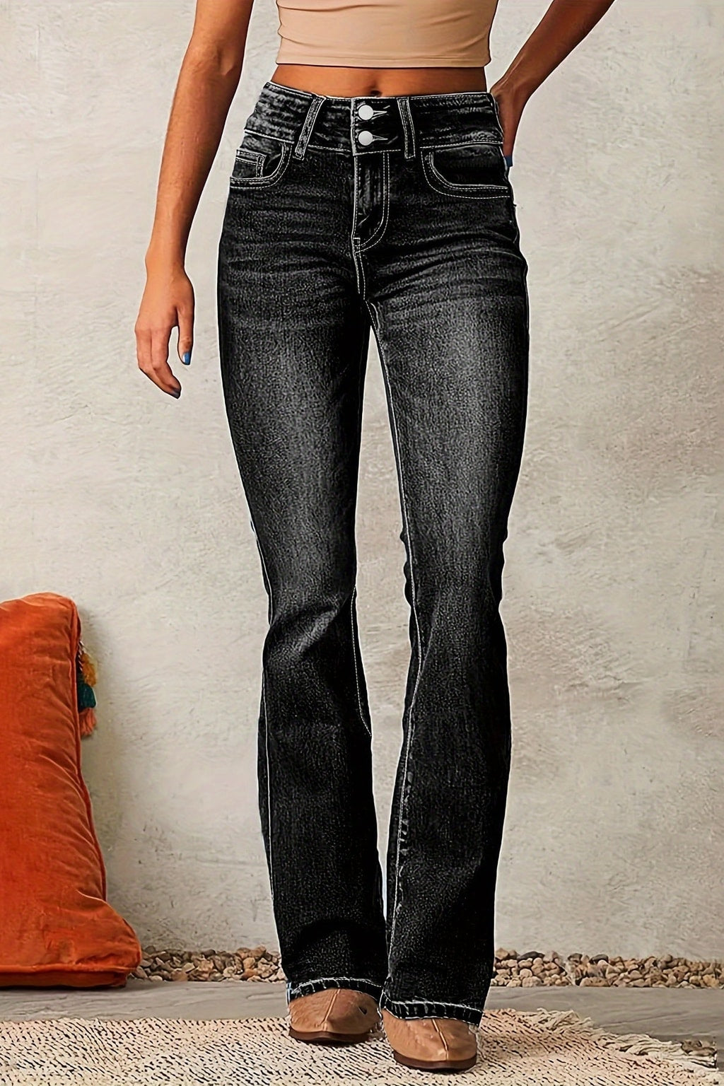 Denim Jeans With High-Waisted Wide Leg - 2