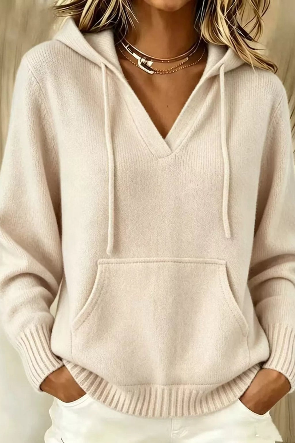 Polyester Hooded Sweater With Kangaroo Pocket - 1