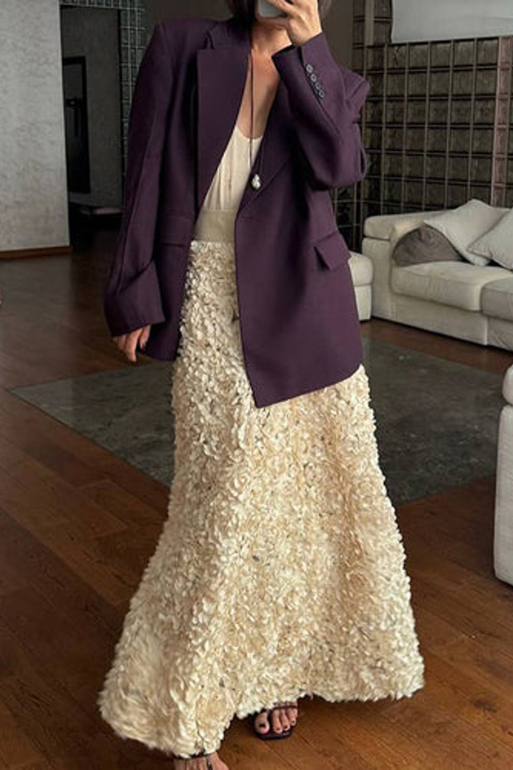 A-Line Skirt With Floral Applique - 9