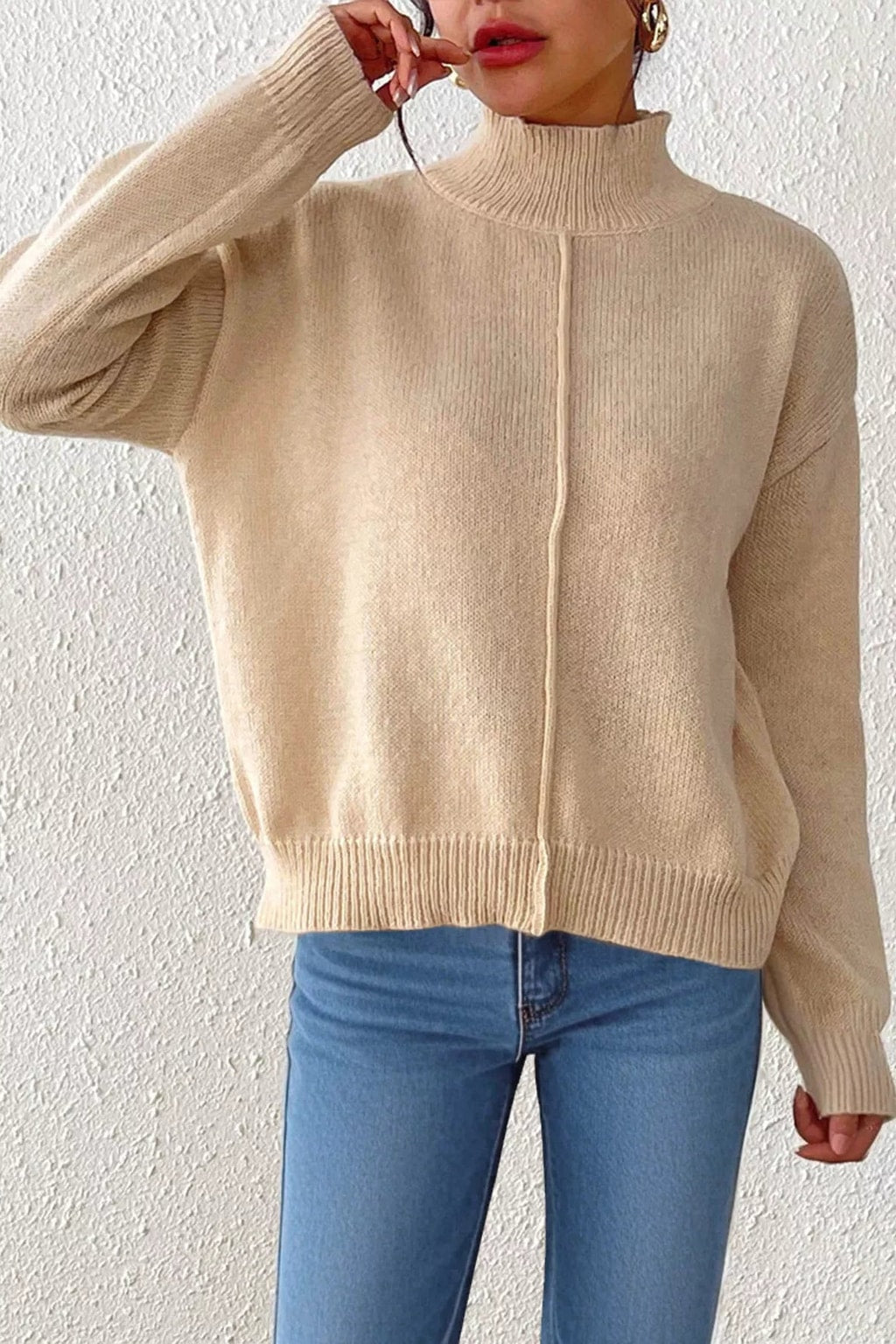 Acrylic Blend Turtleneck Sweater With Dropped Shoulders - 2