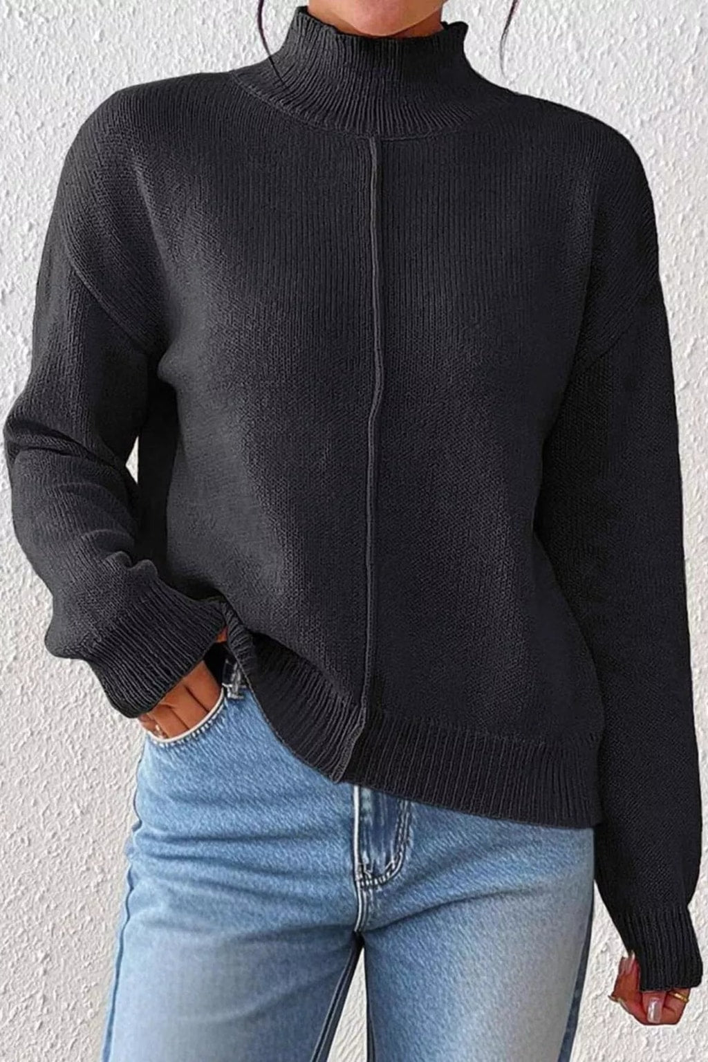 Acrylic Blend Turtleneck Sweater With Dropped Shoulders - 4