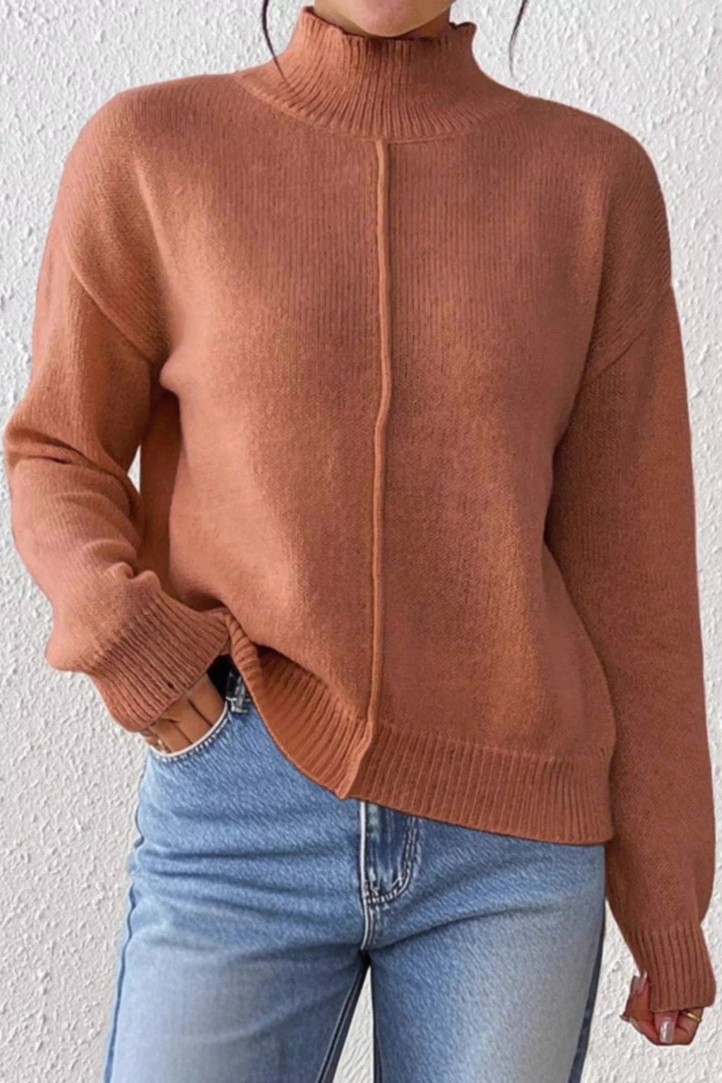 Acrylic Blend Turtleneck Sweater With Dropped Shoulders - 5