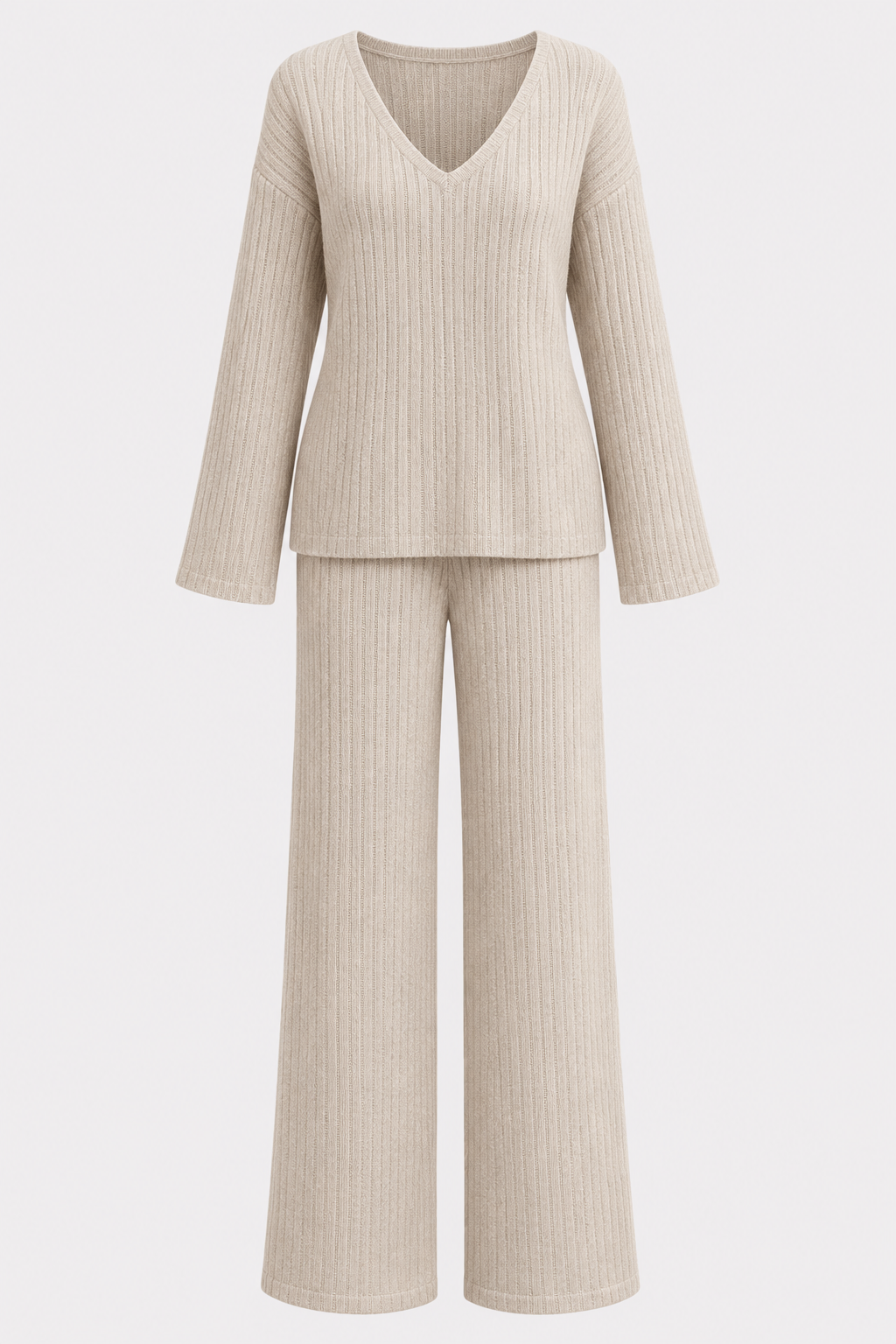 Ribbed Knit Loungewear Set With Relaxed Fit