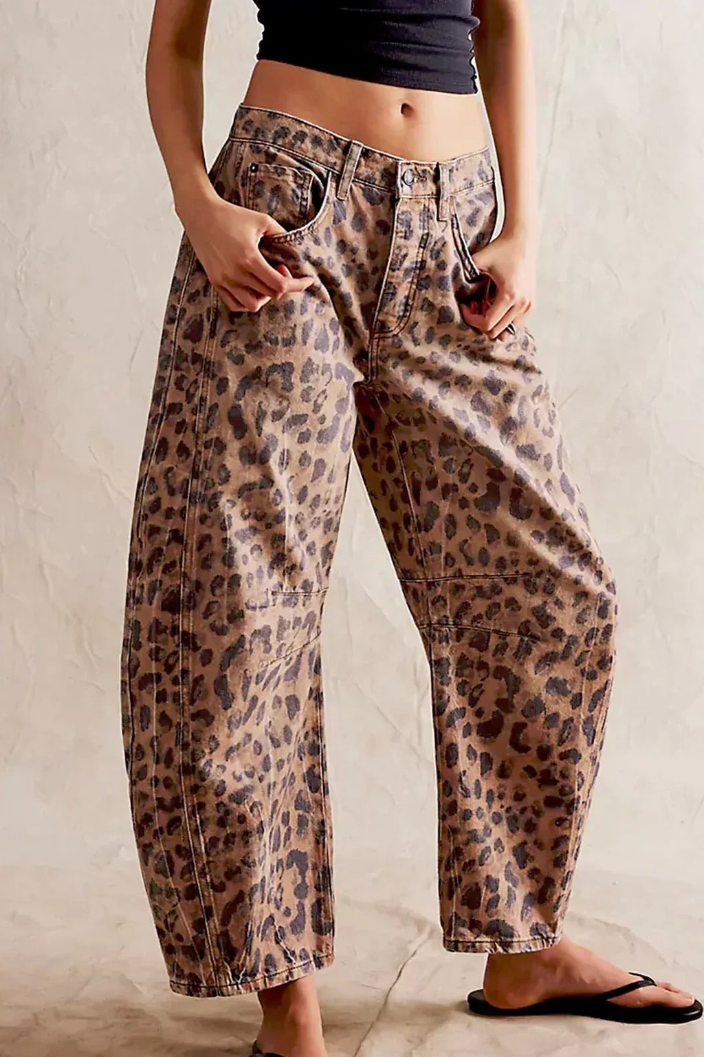 Denim Jeans With Leopard Print Barrel Leg - 2