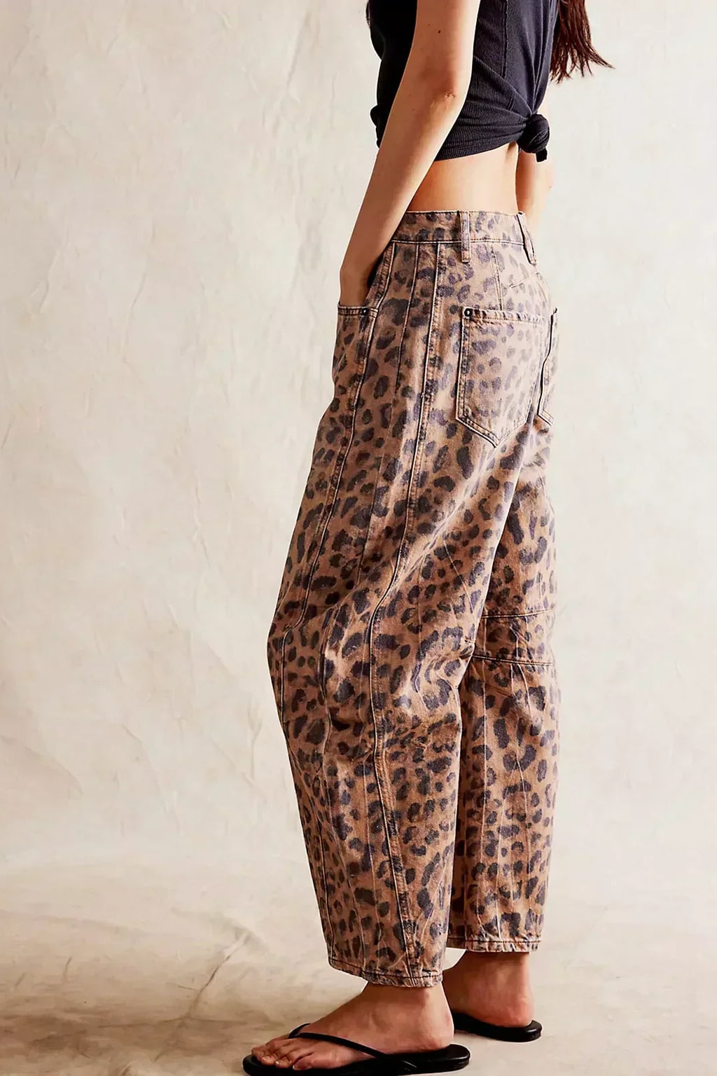 Denim Jeans With Leopard Print Barrel Leg - 4