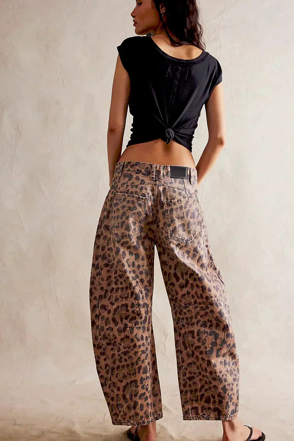 Denim Jeans With Leopard Print Barrel Leg - 5