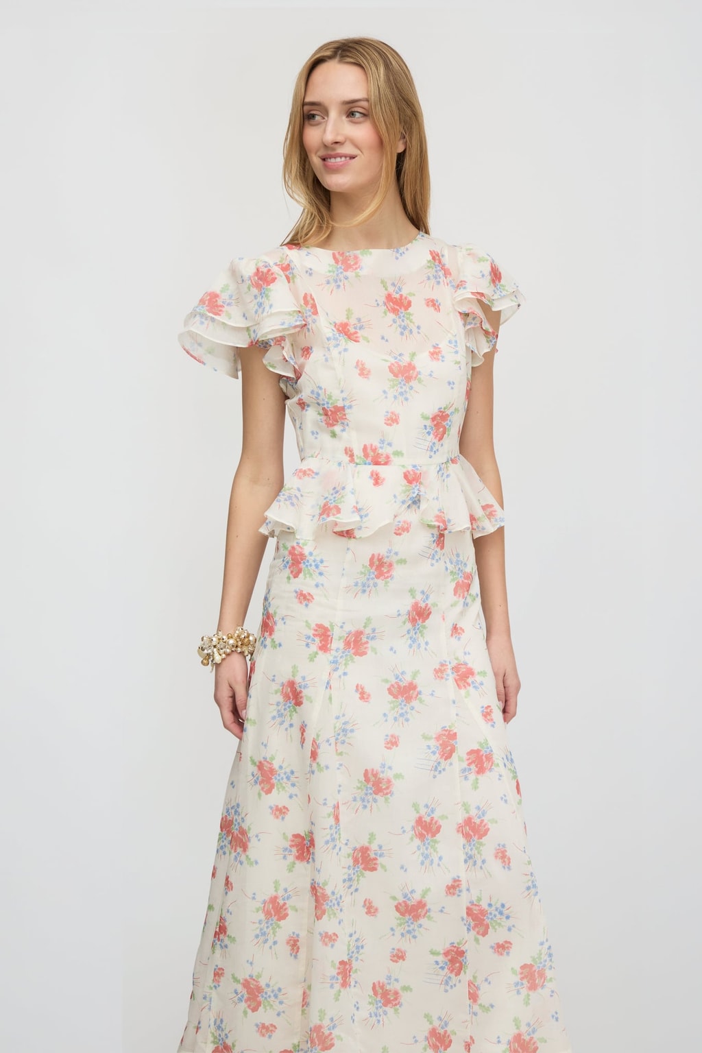 Silk Cotton Dress With Ruffle Sleeves - 2
