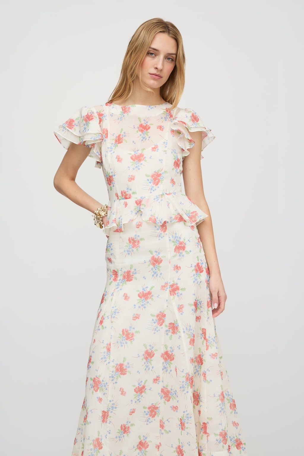 Silk Cotton Dress With Ruffle Sleeves - 3