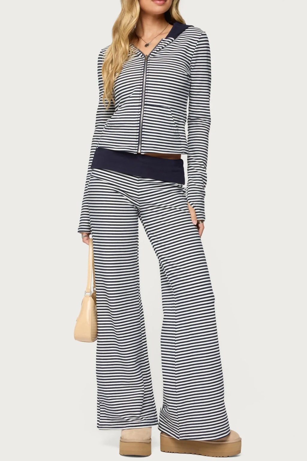 Casual Outfits Two Piece Set With Striped Hoodie - 3