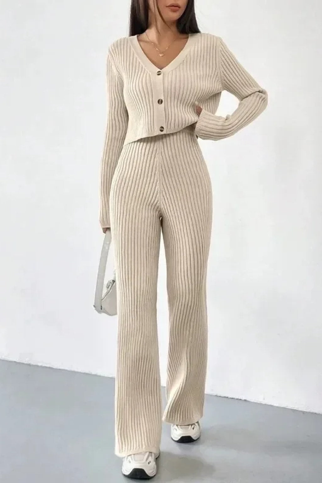 Knit Two-Piece Set With V-Neck - 2