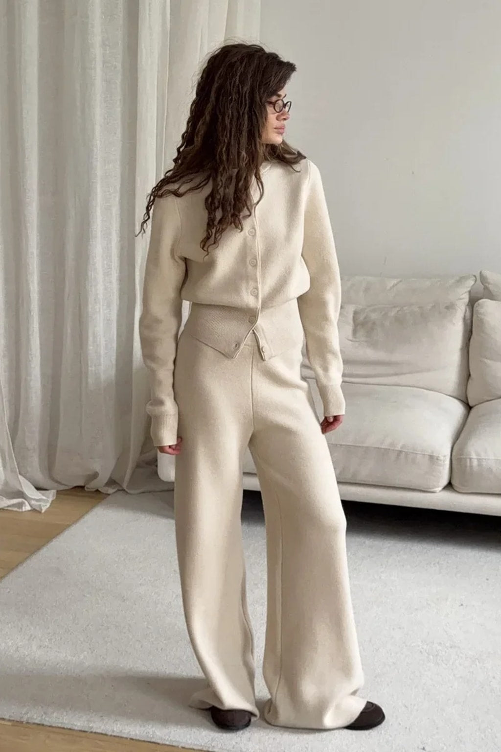 Knit Two Piece Set With Wide Leg Pants - 2