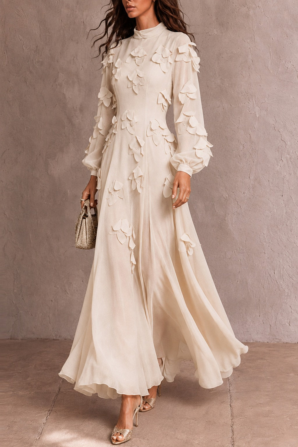 Terylene Maxi Dress With High Neck - 3