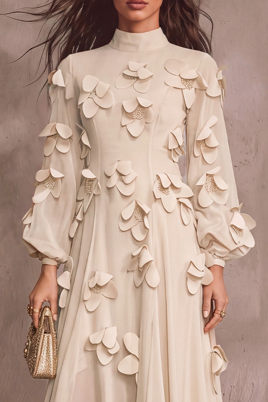 Terylene Maxi Dress With High Neck - 5