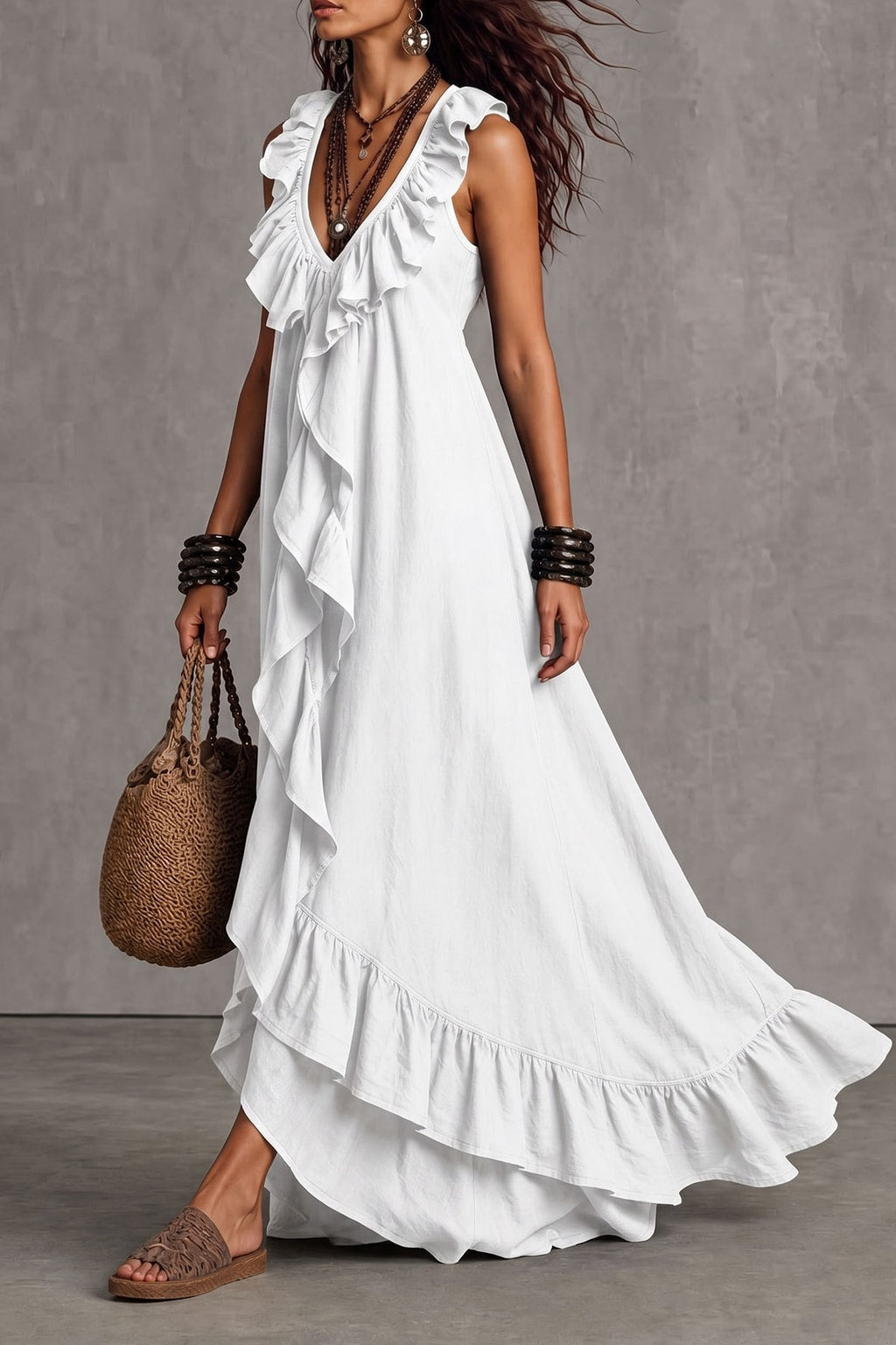 Terylene Maxi Dress With Ruffle Trim - 3