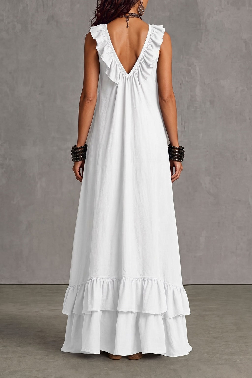 Terylene Maxi Dress With Ruffle Trim - 4