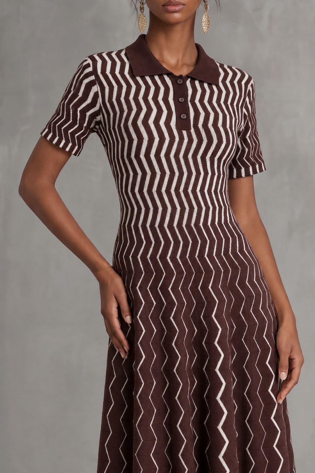 Terylene Midi Dress With V Neck Stripe Style - 5