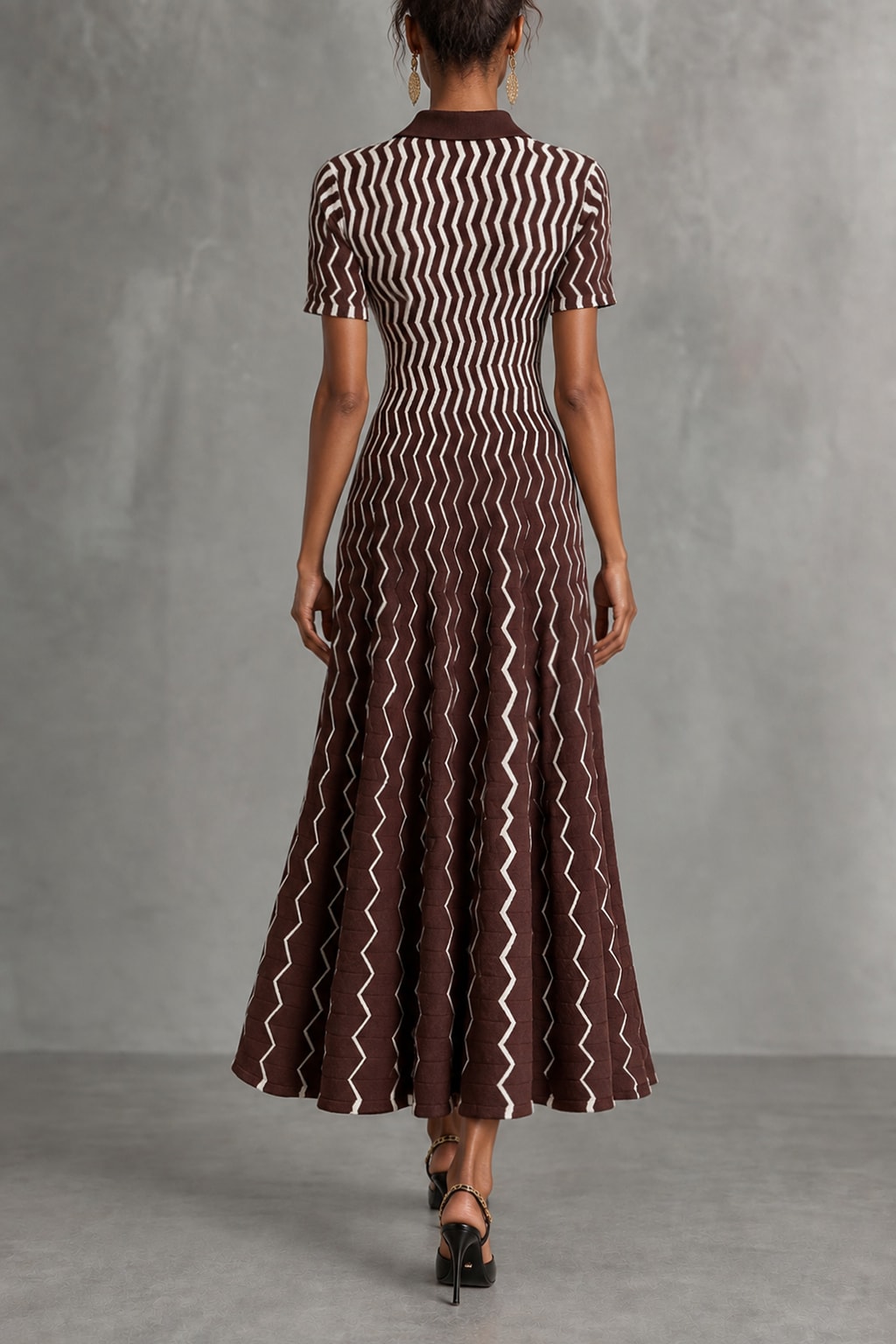 Terylene Midi Dress With V Neck Stripe Style - 4