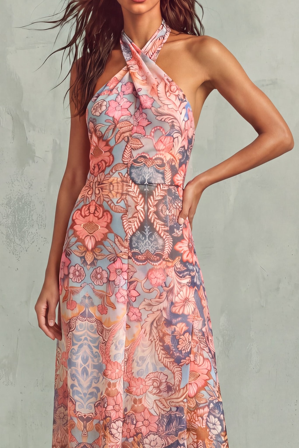 Terylene Midi Dress With Halter Neck - 5
