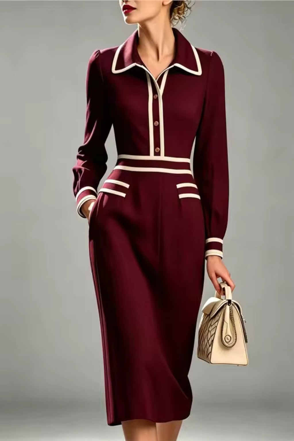 Midi Dress With Contrast Trim - 1