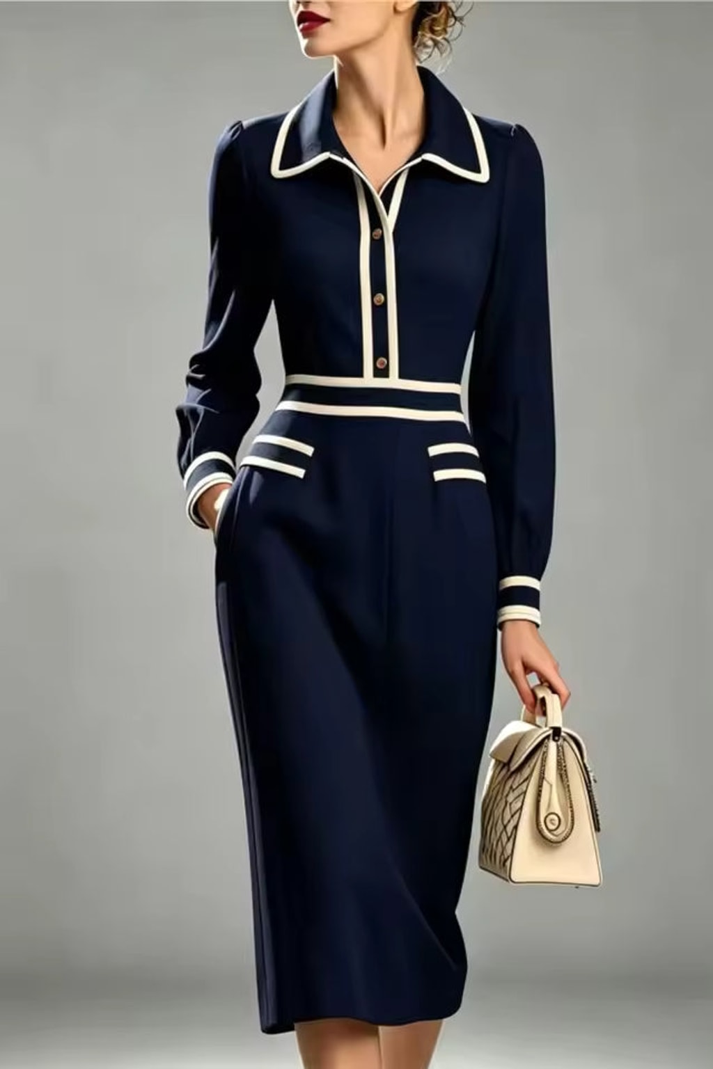 Midi Dress With Contrast Trim - 4