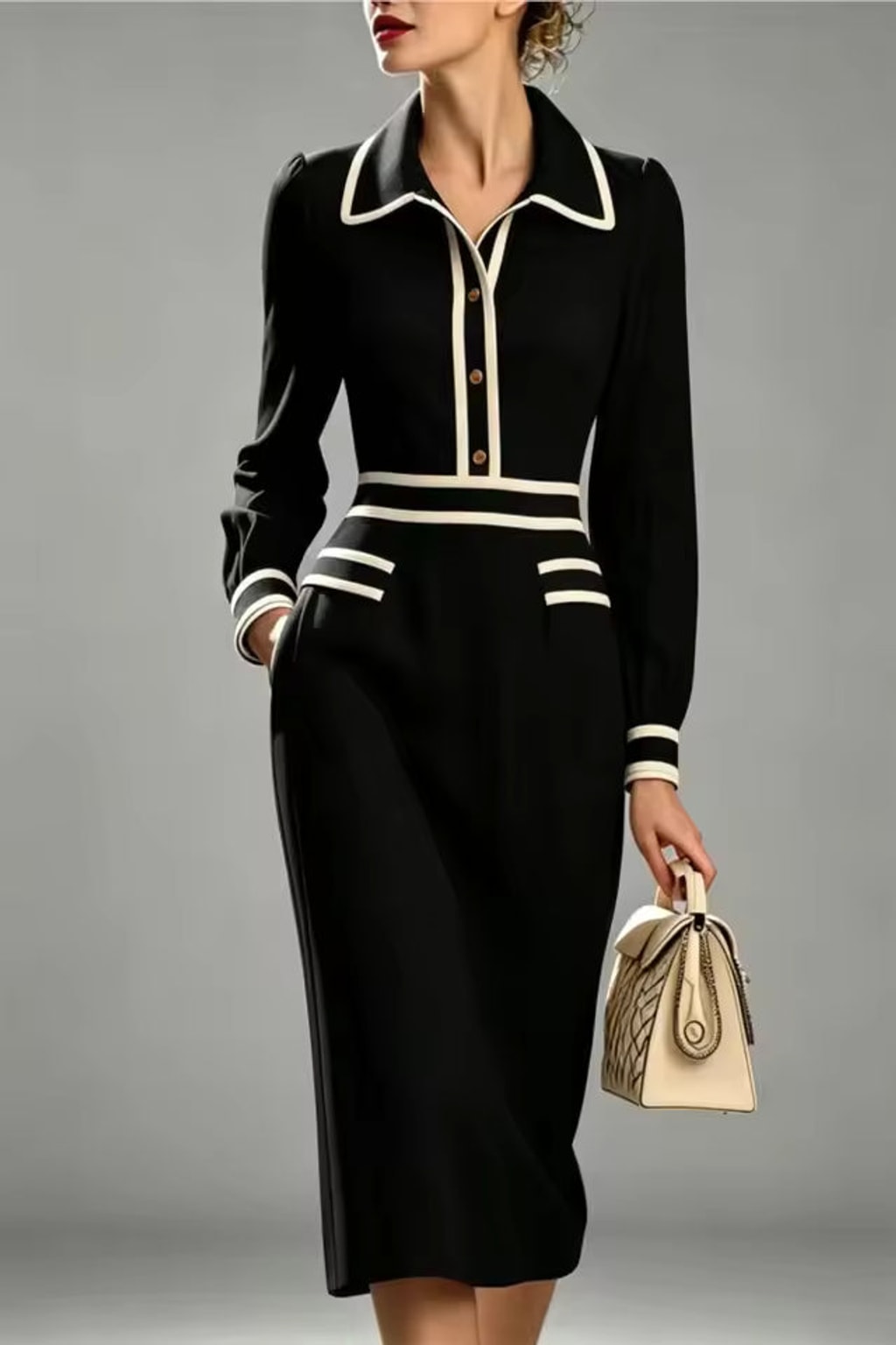 Midi Dress With Contrast Trim - 5
