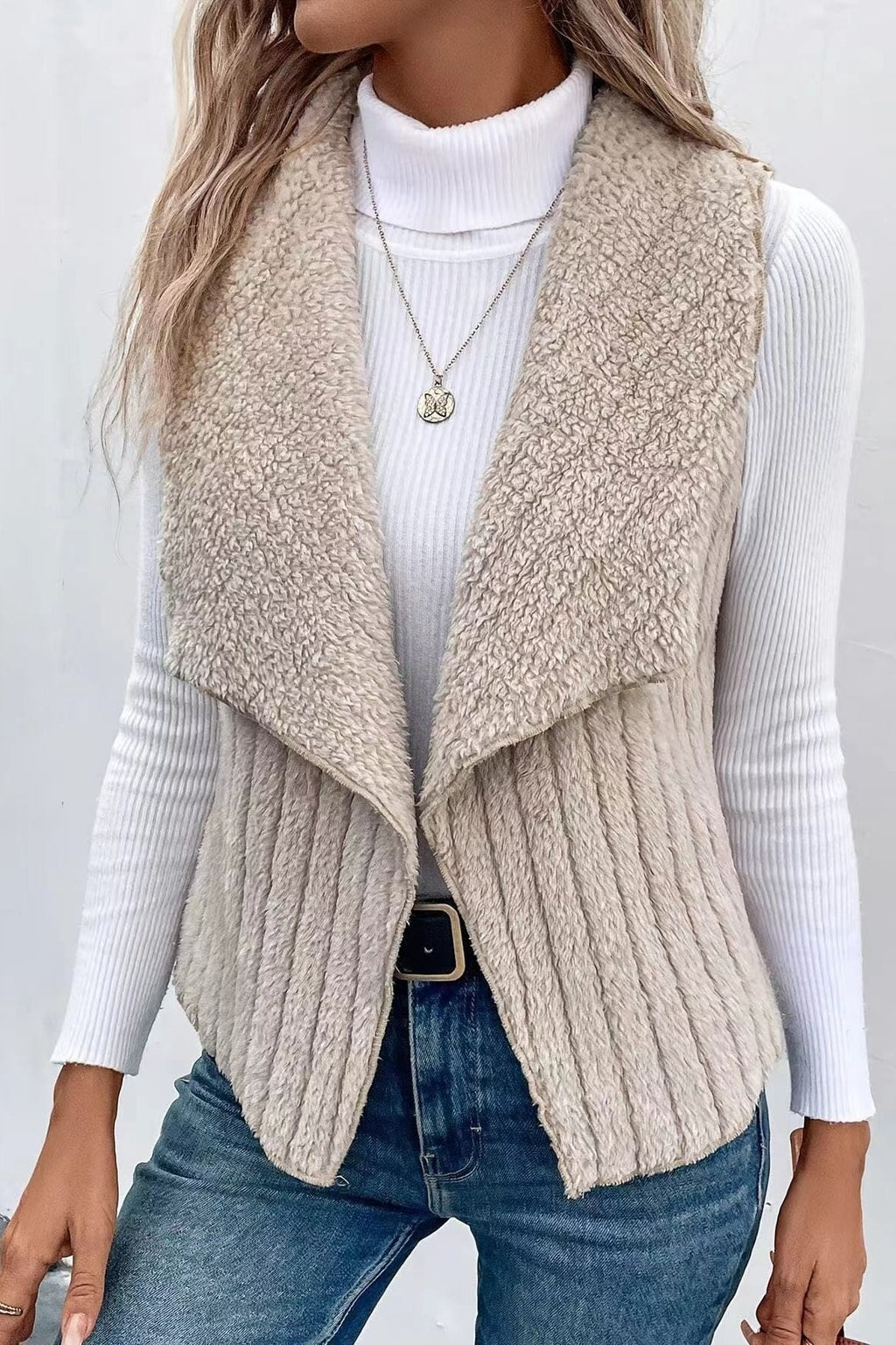 Fleece Vest With Open Collar - 2
