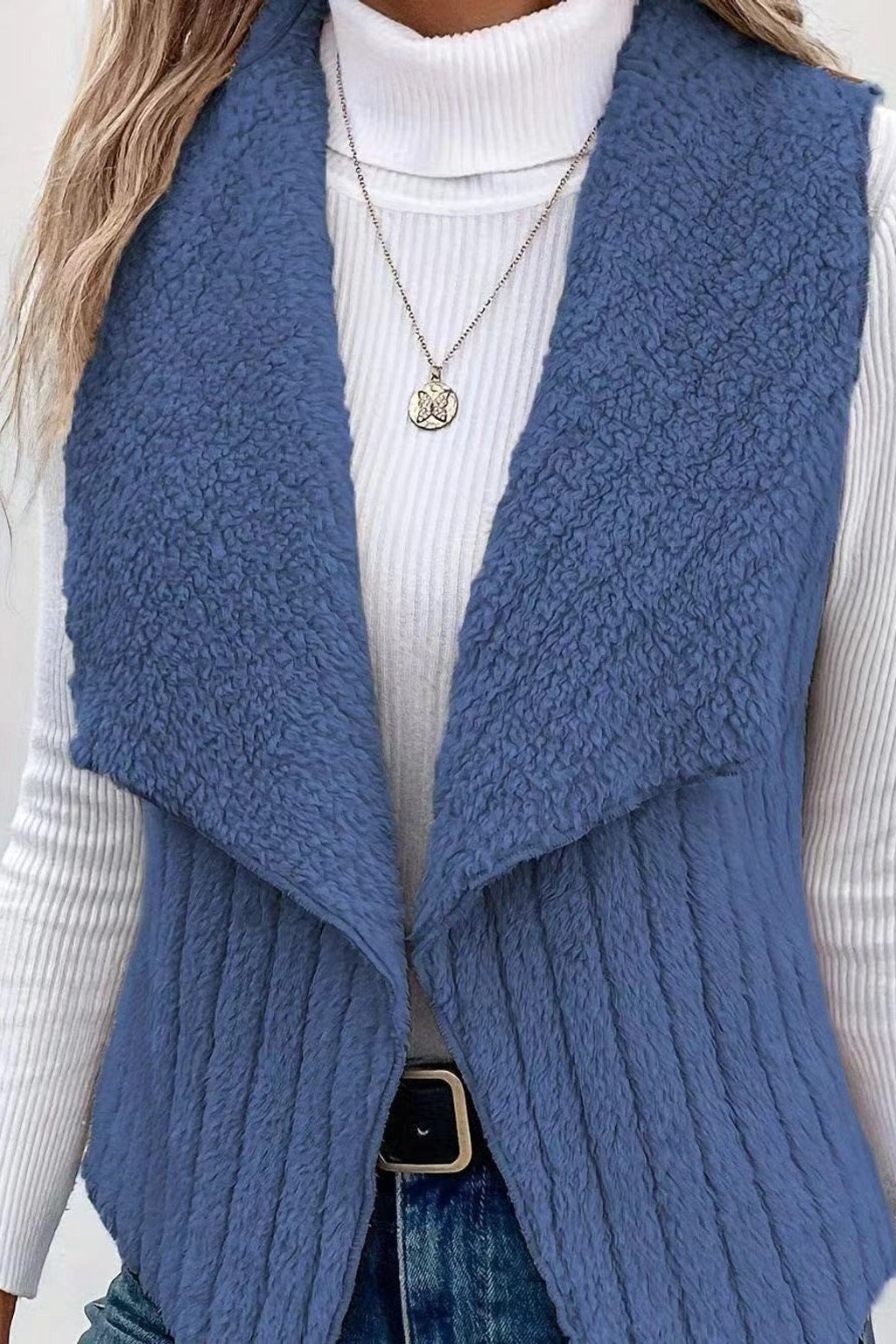 Fleece Vest With Open Collar - 4