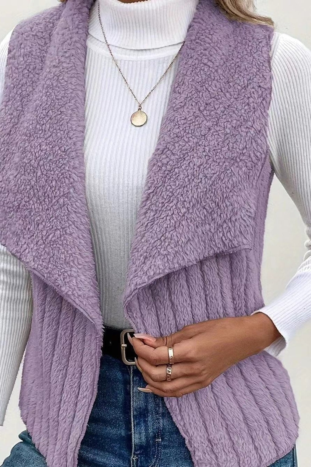 Fleece Vest With Open Collar - 5