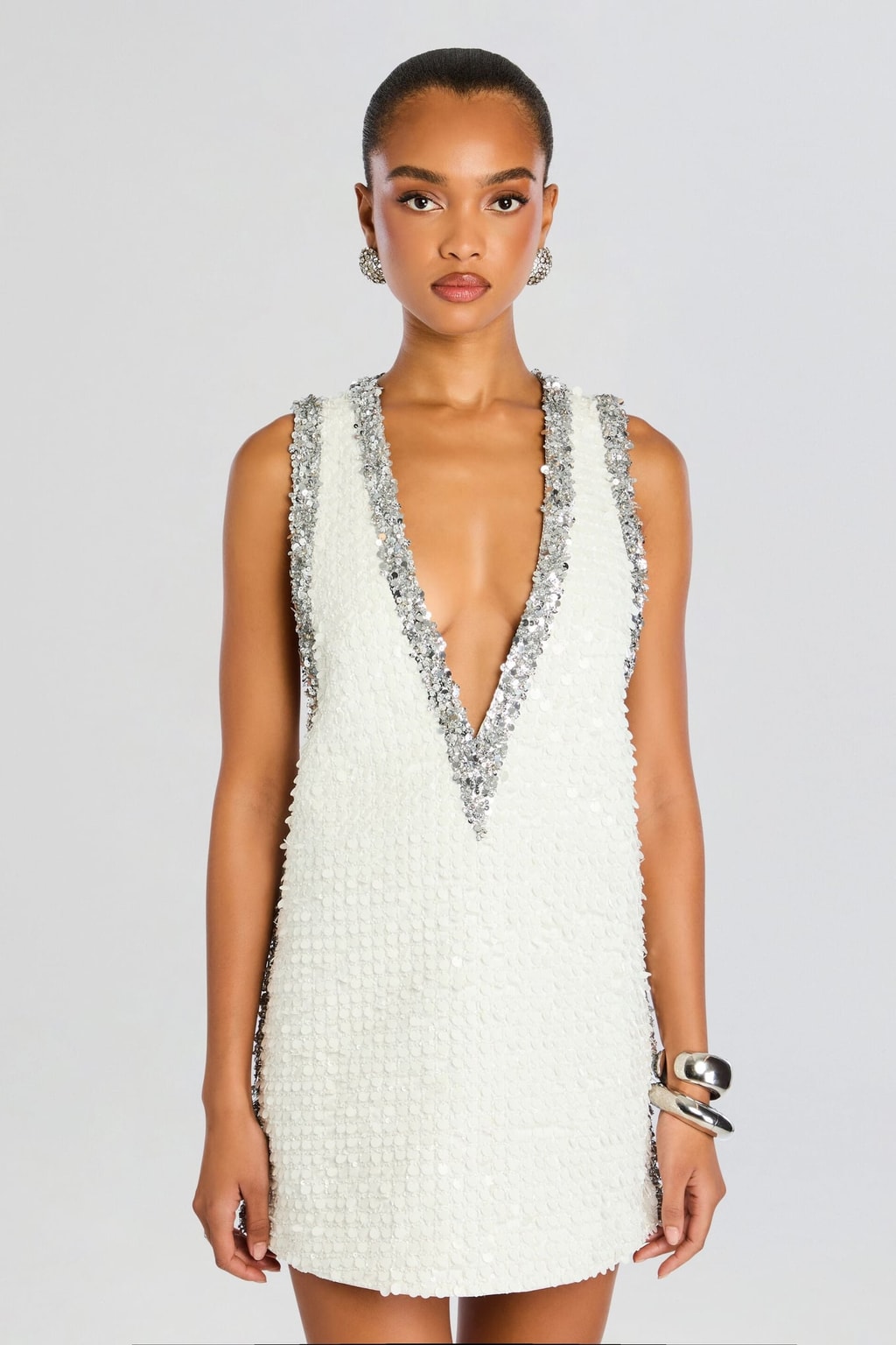 Polyester Sequin Dress With Plunging Neckline - 4