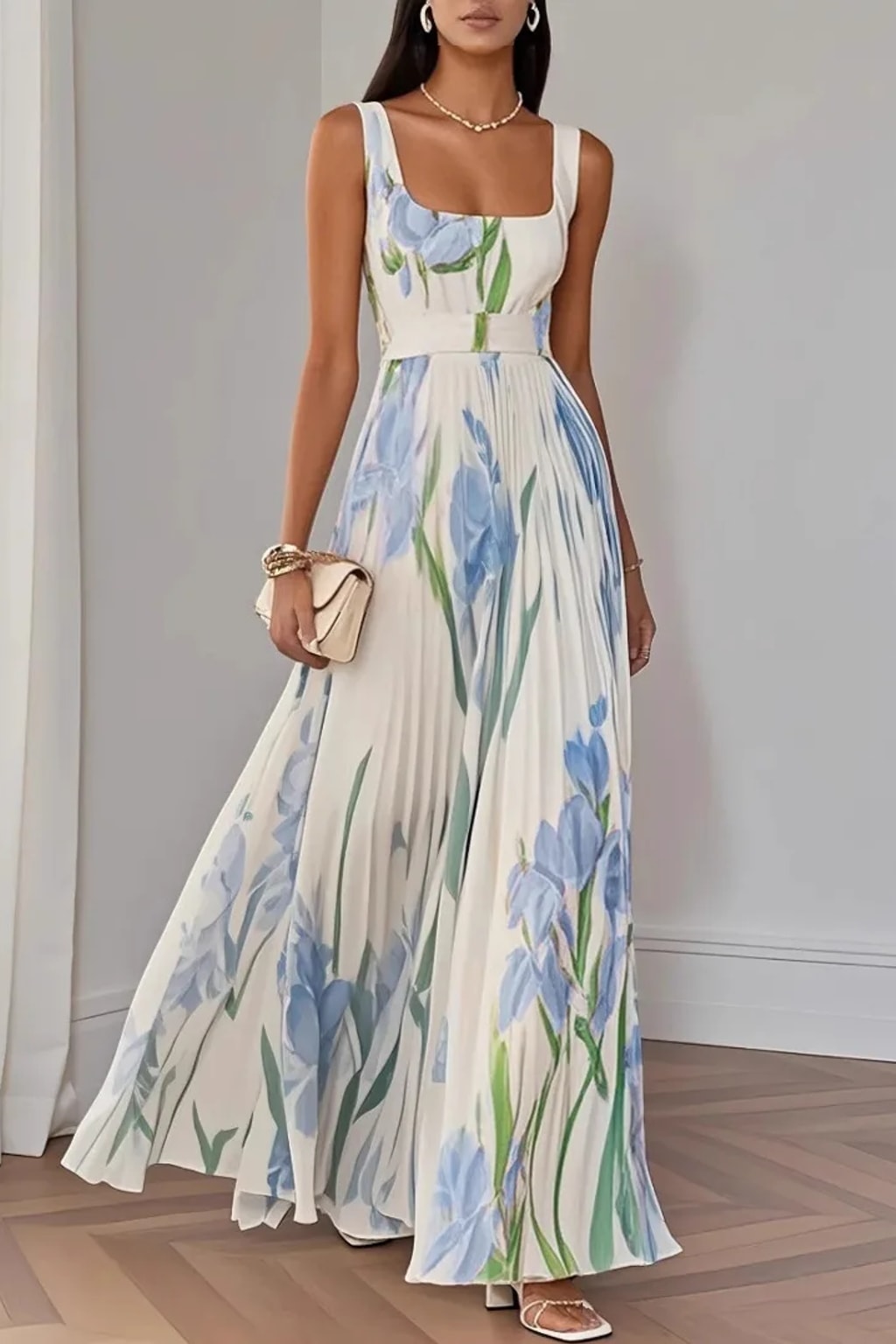 Polyester Floral Dress With Square Neck - 3