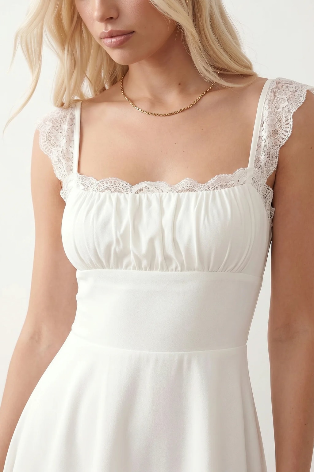 Lace Mini Dress With Lace-Up Back - 7