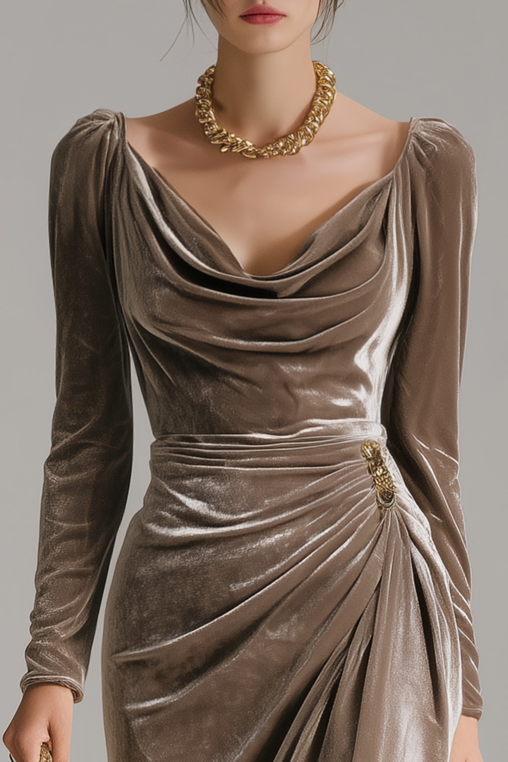 Velvet Midi Dress With Draped Fit - 4