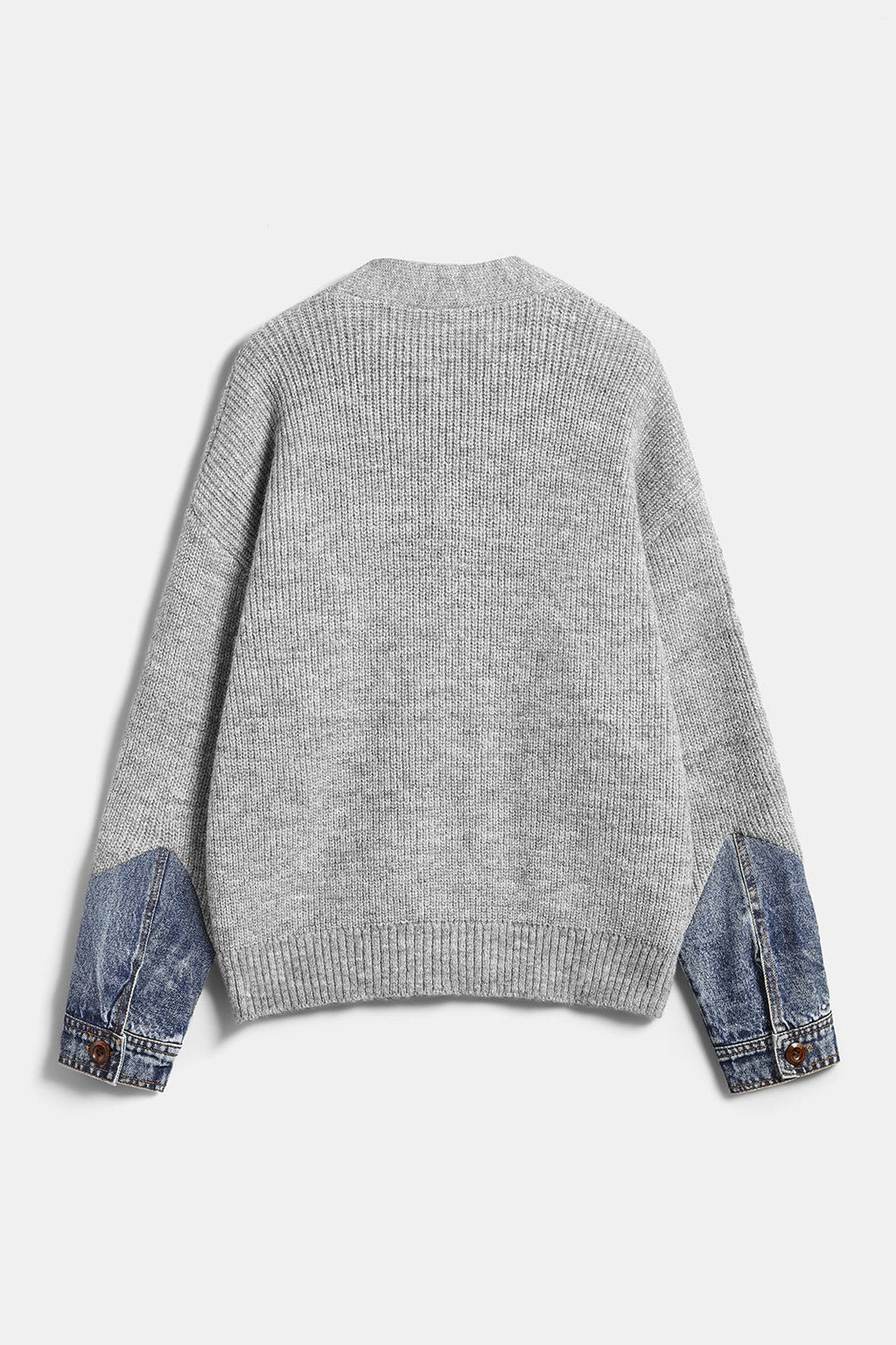Knit Cardigan With Denim Patchwork - 4