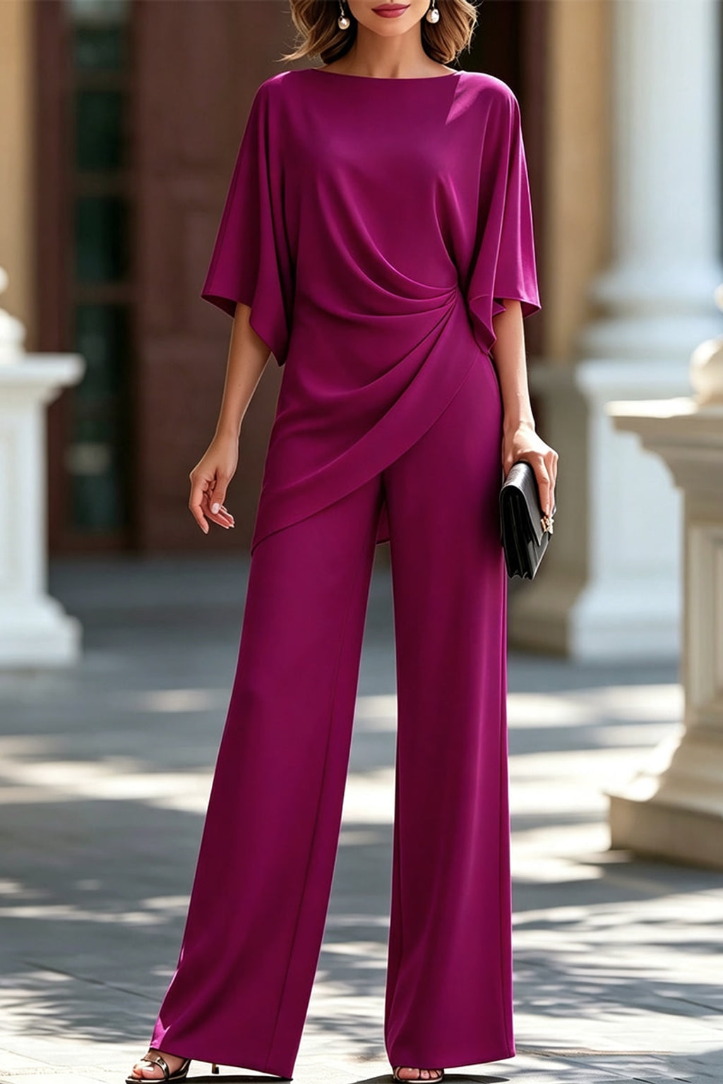 Draped Pants Set With Cape Sleeves - 8