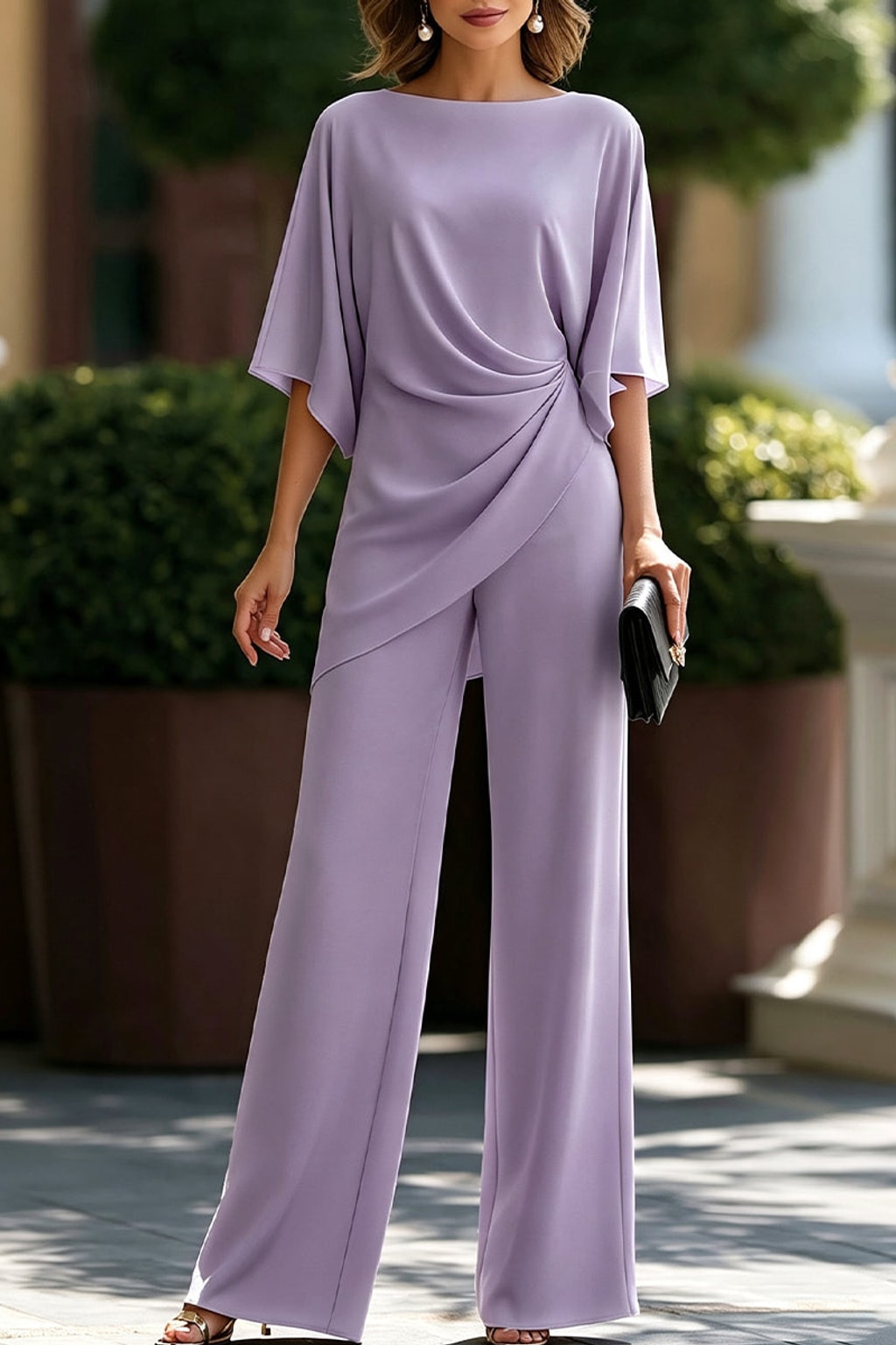 Draped Pants Set With Cape Sleeves - 12