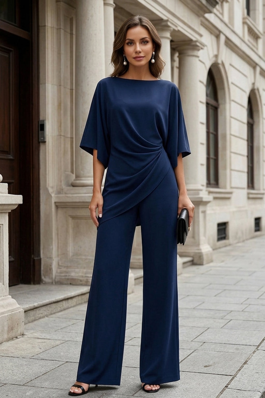 Draped Pants Set With Cape Sleeves - 5