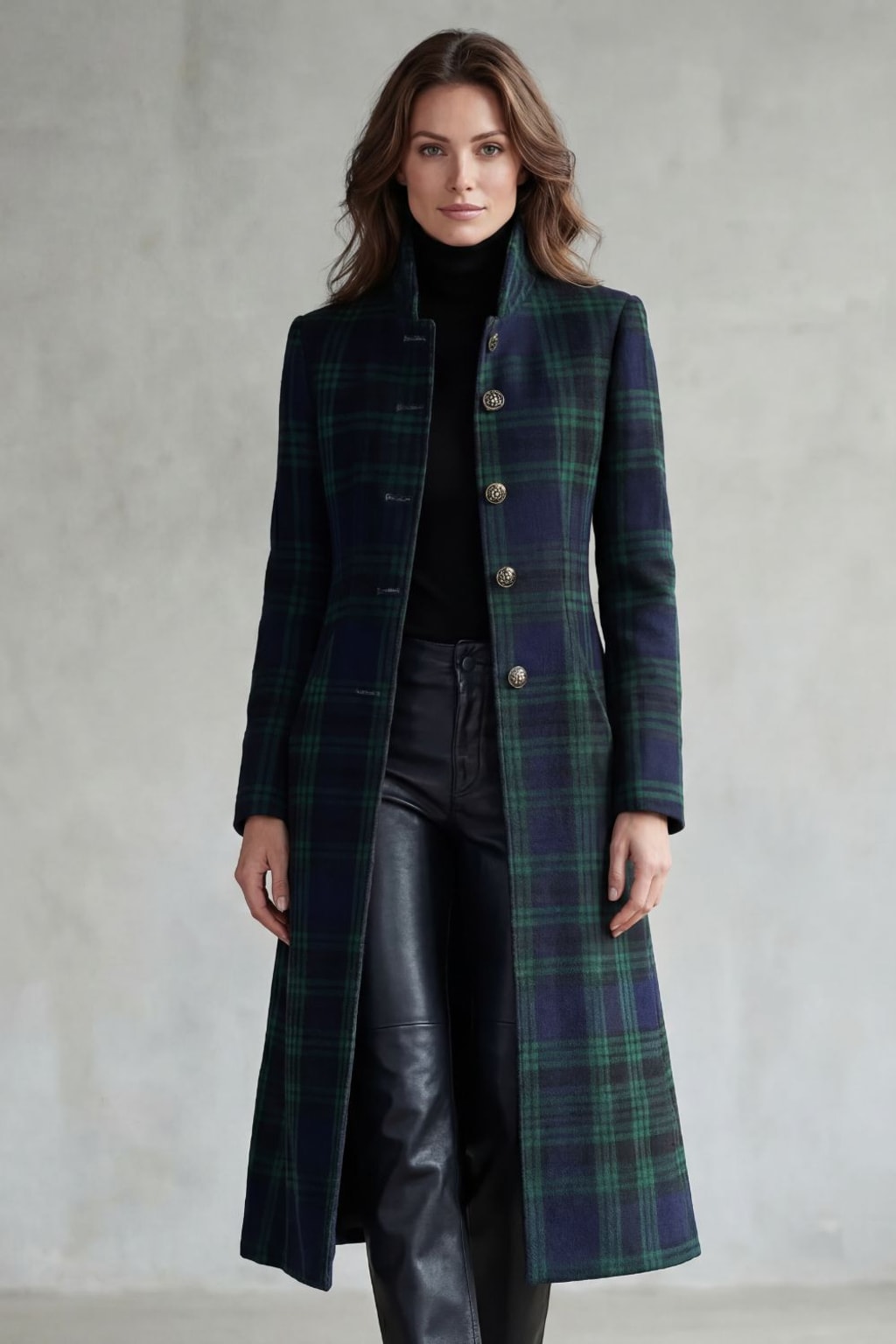 Polyester Blend Coat With Tartan Check - 2