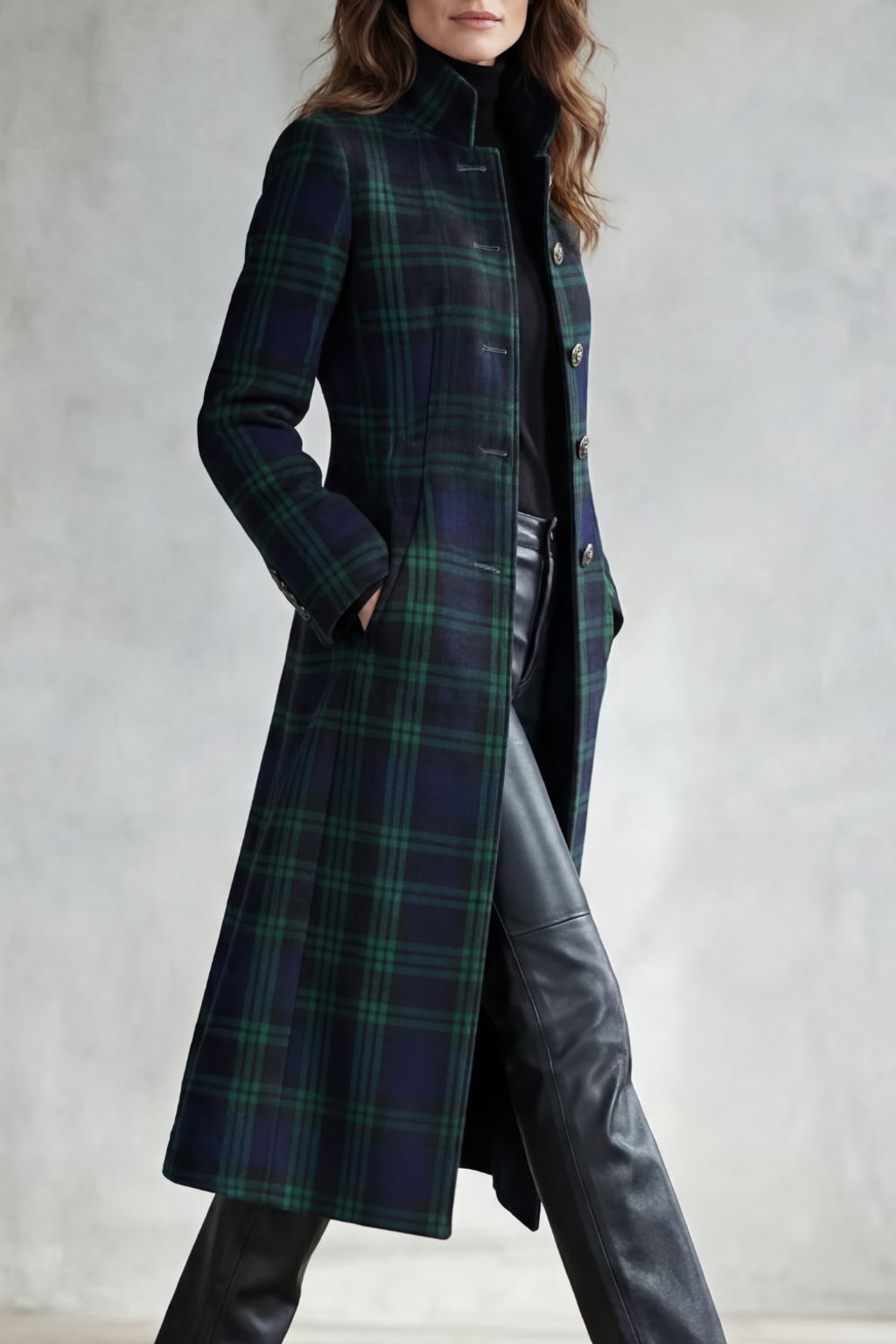 Polyester Blend Coat With Tartan Check - 3